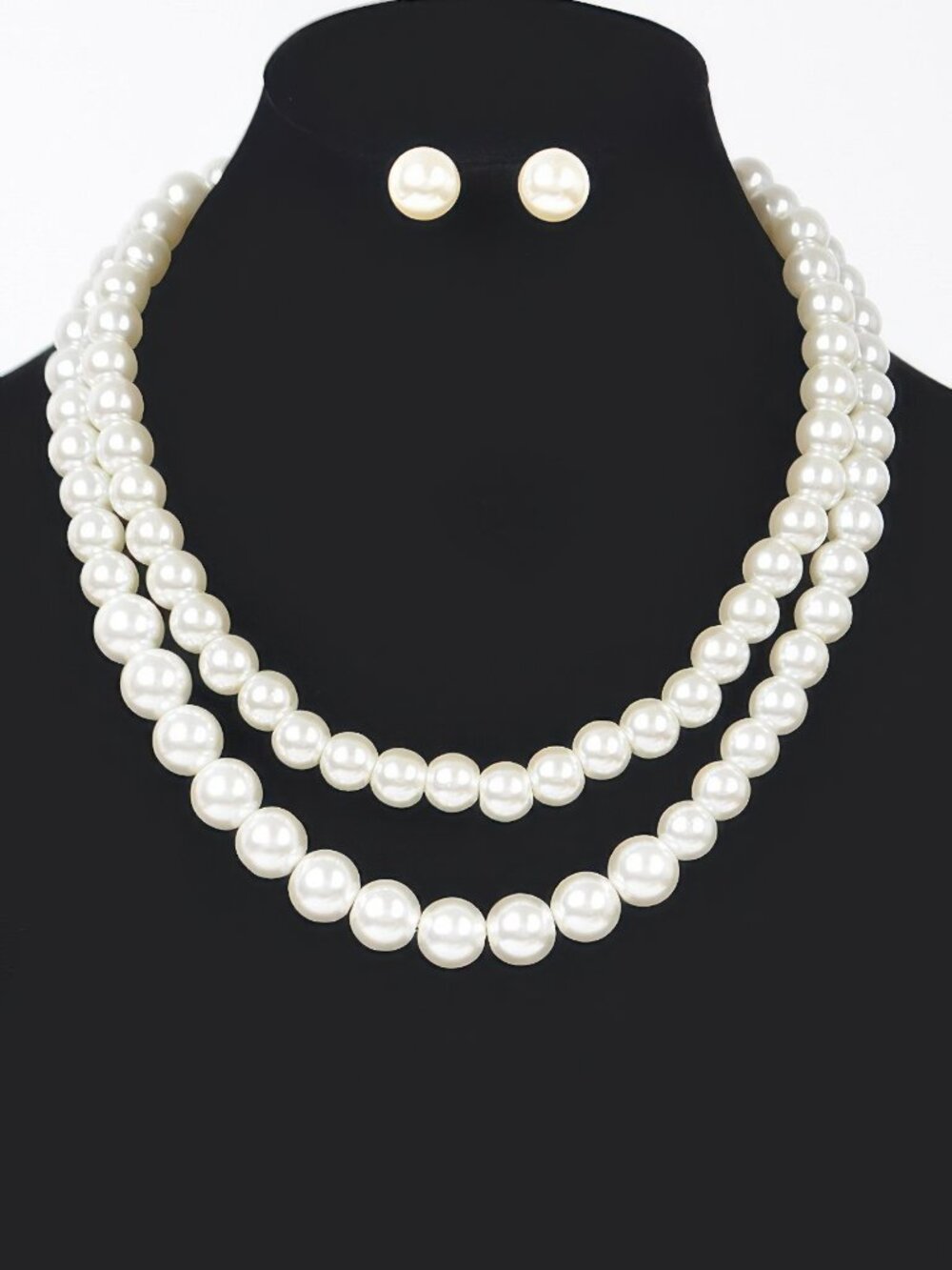 Faux Pearl Double Layered Necklace W/earring